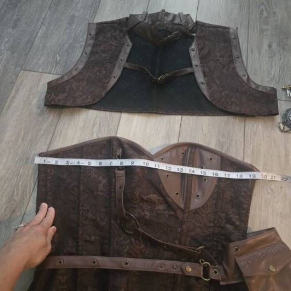 Brocade Steampunk Bustiers Corset with Jacket and Belt brown petticoat skirt - Picture 8 of 16
